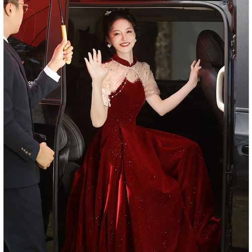 Вечернее платье, свадебное платье, летний красный лонгслив, ципао, китайский стиль, изысканный стиль