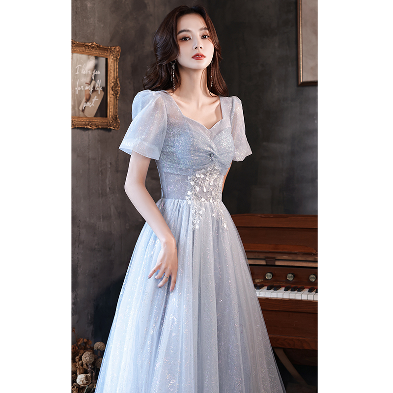 Blue Evening Dress for Women, Light Luxury, Niche, High-End, Sophisticated, Suitable for Hostess, High School Student, Coming-Of-Age Ceremony, Tulle Dress, 2026 New Model Blue Evening Dress for Women, Light Luxury, Niche, High-End, Sophisticated, Suitable for Hostess, High School Student, Coming-Of-Age Ceremony, Tulle Dress, 2026 New Model