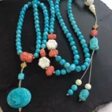 慕粉 Натуральная бирюзовая природная руда, браслет из натурального камня, оригинальный аксессуар, ожерелье, провинция Хубэй, 108 бусин