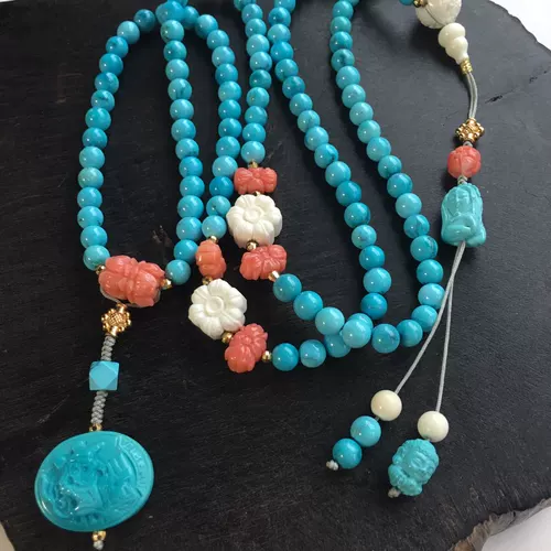 慕粉 Натуральная бирюзовая природная руда, браслет из натурального камня, оригинальный аксессуар, ожерелье, провинция Хубэй, 108 бусин