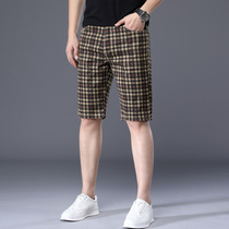 Pure Cotton Casual Shorts Men 50% Mid Pants Summer Thin printed plaid beach pants trendy manmade pants