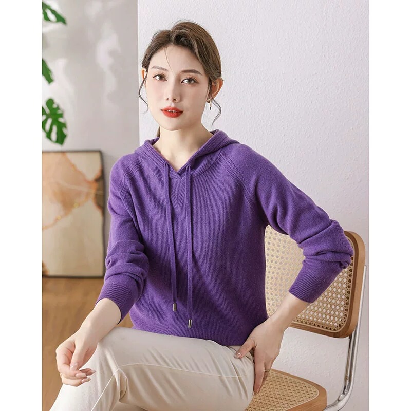Bargain Item: "Hoodie" with Osmanthus Pattern, 100% Wool Hooded Sweater, Woolen Sweater 33