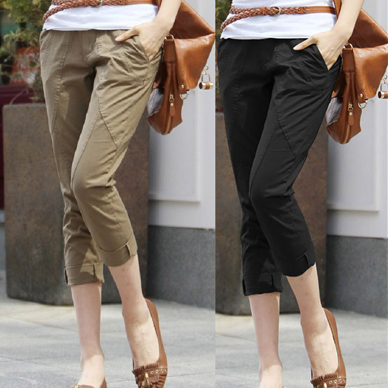 Pants Women's Three-Point 2025 New Summer Thin Versatile Casual Elastic Waist Slimming Look Splicing Three-Point Cargo Pants