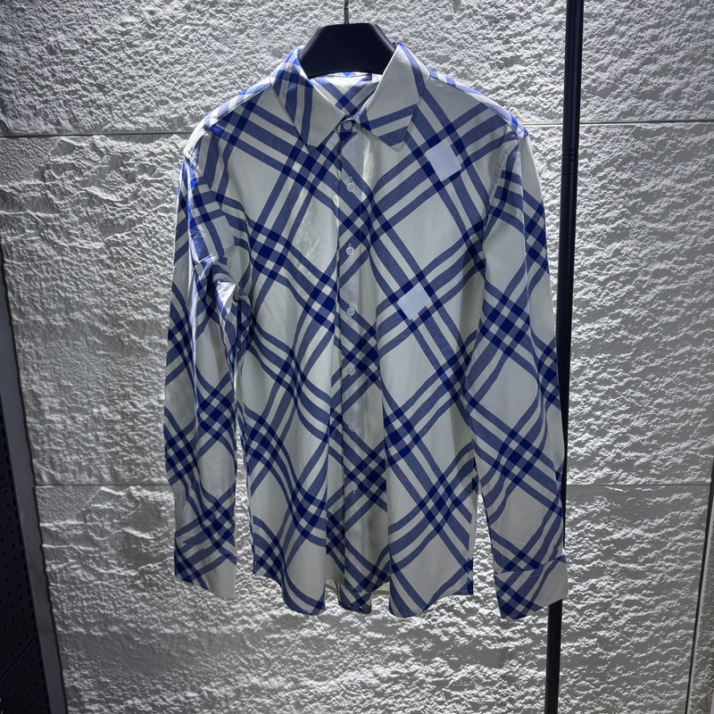2026 Stylish Shirt Bbr Alternative Blue and White Twill Plaid Shirt Couple Style Loose Long Sleeve Super Flattering