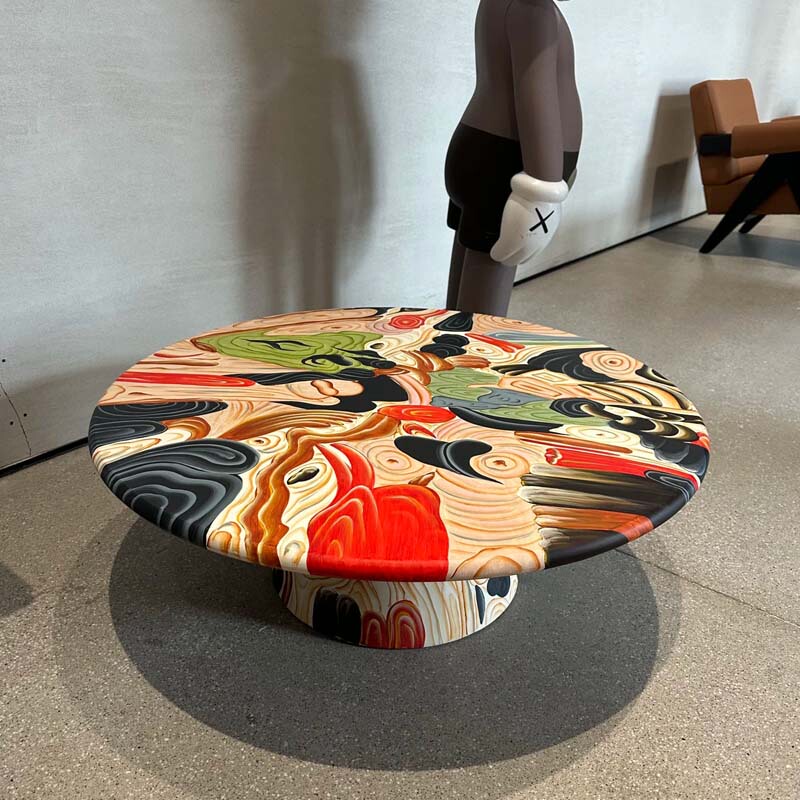 Modern Personalized Graffiti Colorful Rainbow Round Table Fiberglass Graffiti Coffee Table Hand-Painted Pattern Side Table Modern Personalized Graffiti Colorful Rainbow Round Table Fiberglass Graffiti Coffee Table Hand-Painted Pattern Side Table