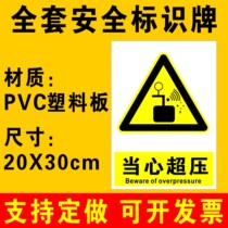 Beware of overpressure signage warning sign fire safety signage warning sign production workshop warehouse Pump Room pipeline careful overpressure label sticker PVC board custom-made A89