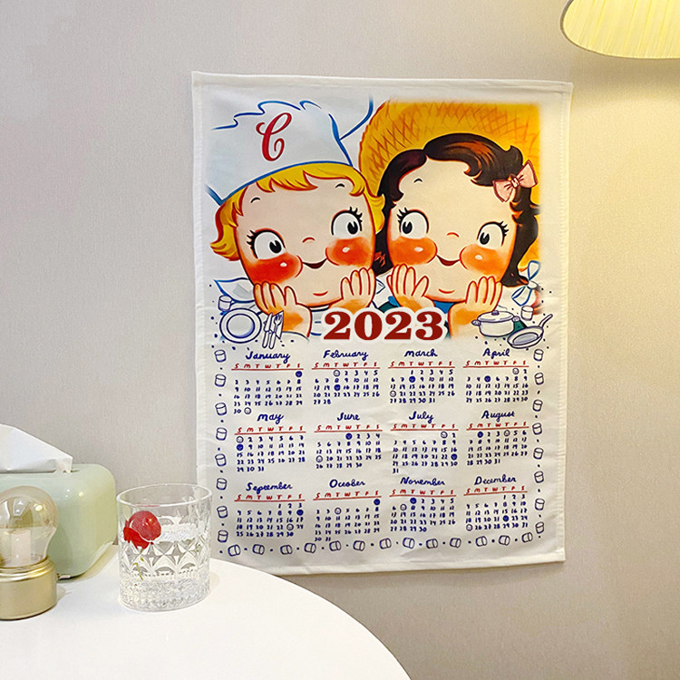 Гобелен 马吉吉  2023年ins风北欧可爱挂历娃娃个性挂布挂墙装饰日历定做