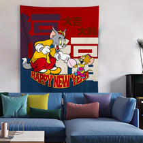Foreign trade export 2021 New Year cat and mouse lucky hanging cloth cartoon tide brand bedroom dormitory decoration background cloth