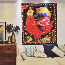 Foreign trade export retro art big cock painted girl niche hanging cloth Bed and breakfast background cloth Photography decorative cloth