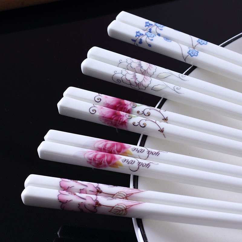 Five-double-fit chopsticks lovers home ceramic chopsticks high-end chopsticks damp-proof and anti-slip creative Japanese style bone china