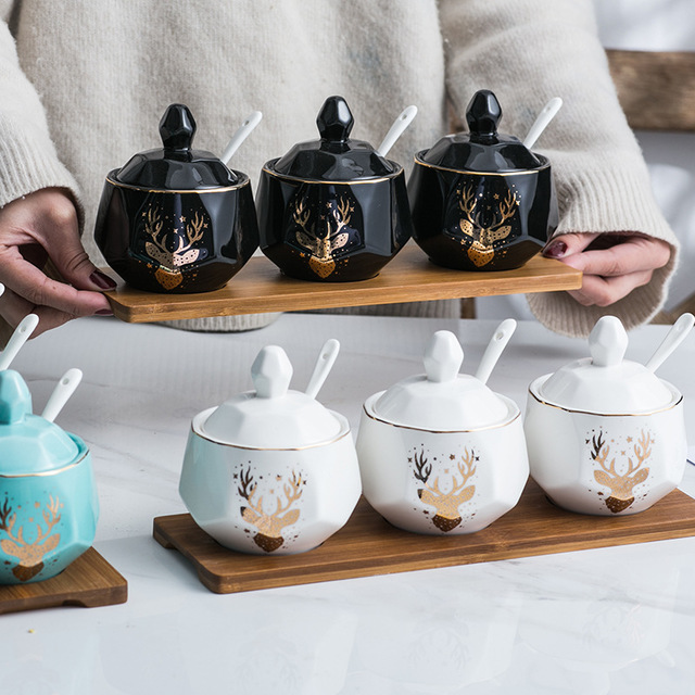 Kitchen supplies taste box Salt pot Nordic household ceramic seasoning pot European seasoning box set combination of ideas