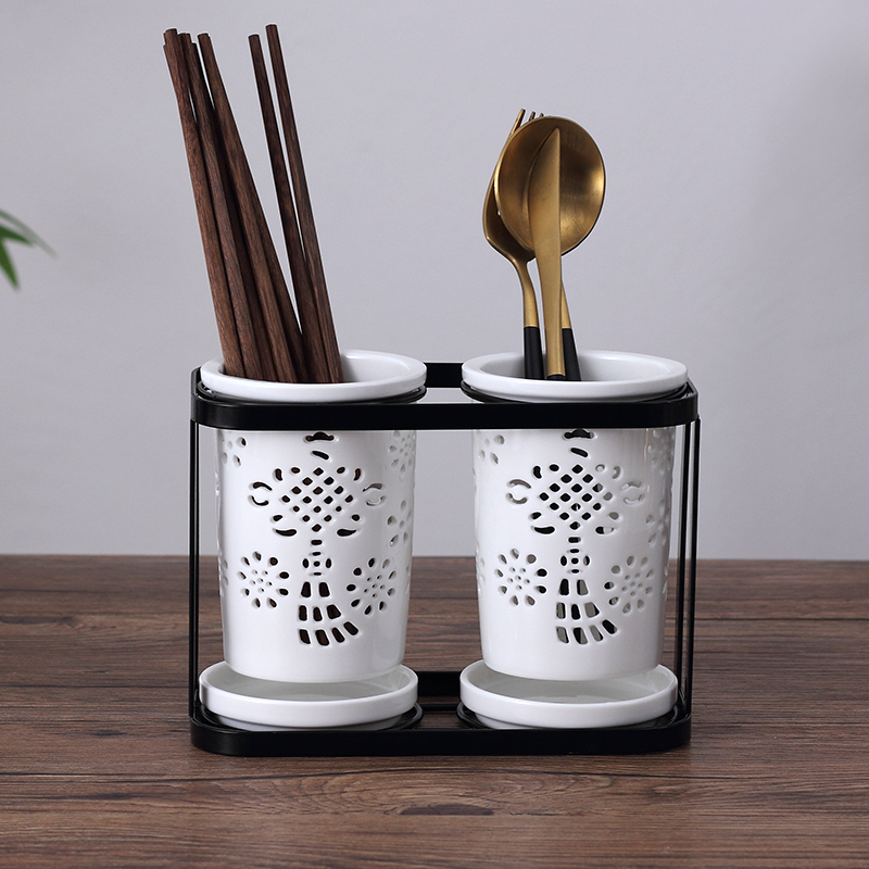 Free-punched chopstick cage hanging chopstick cage home creative ceramic chopstick cylinder drain kitchen chopstick holder chopstick cylinder mould-proof