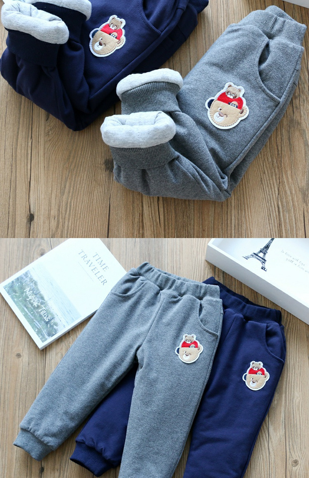 Phiên bản hàn quốc mùa đông cho bé trai và bé gái thun thun thường xuyên quần trẻ em quần cotton 3 lớp bông nhỏ bé quần dày quần dài bé trai