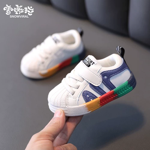 Весенняя детская белая обувь, детские нескользящие кроссовки для раннего возраста подходит для мужчин и женщин, 1-3 лет, мягкая подошва