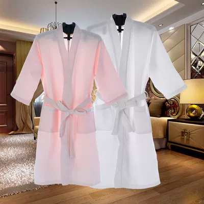 . 2019 sexy pyjama phụ nữ mùa hè váy ngủ cotton cho nam áo choàng ngủ thời trang Hàn Quốc thời trang nhà phục vụ khách sạn vài áo choàng tắm mỏng phần - Night Robe