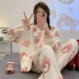 可爱睡衣女春秋季天2024年新款长袖可外穿大尺码套装草莓小熊家居服