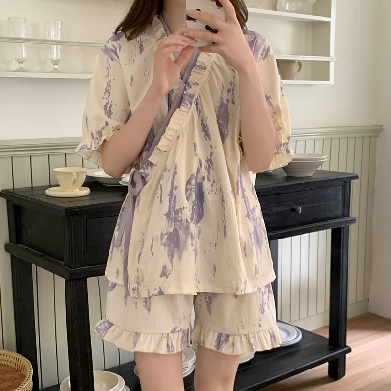 Pijama, летом тонкая майка с чашками, китайский стиль, с коротким рукавом