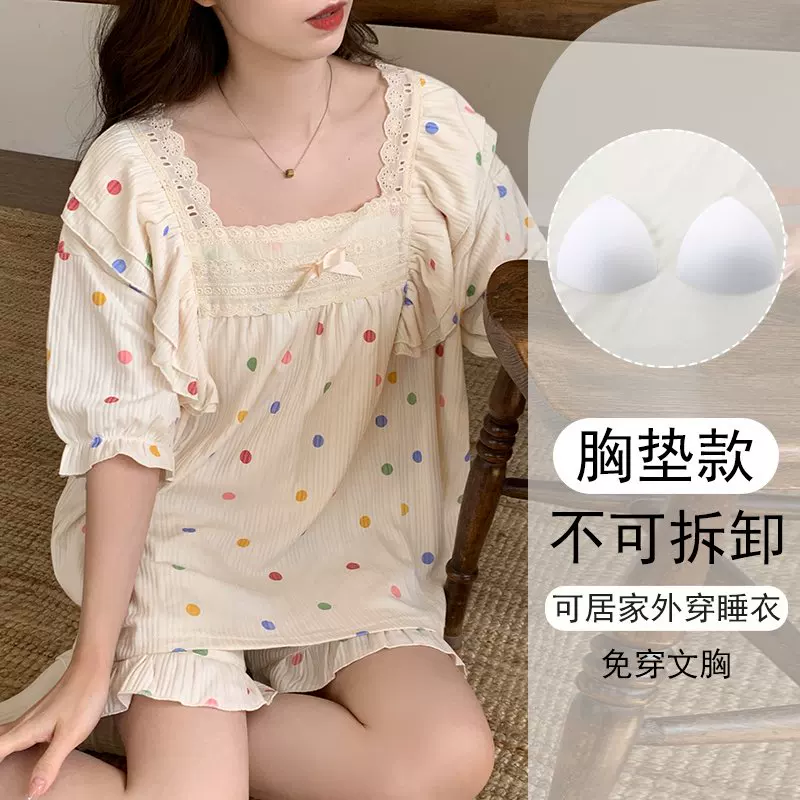 Pijama, летом тонкая майка с чашками, китайский стиль, с коротким рукавом