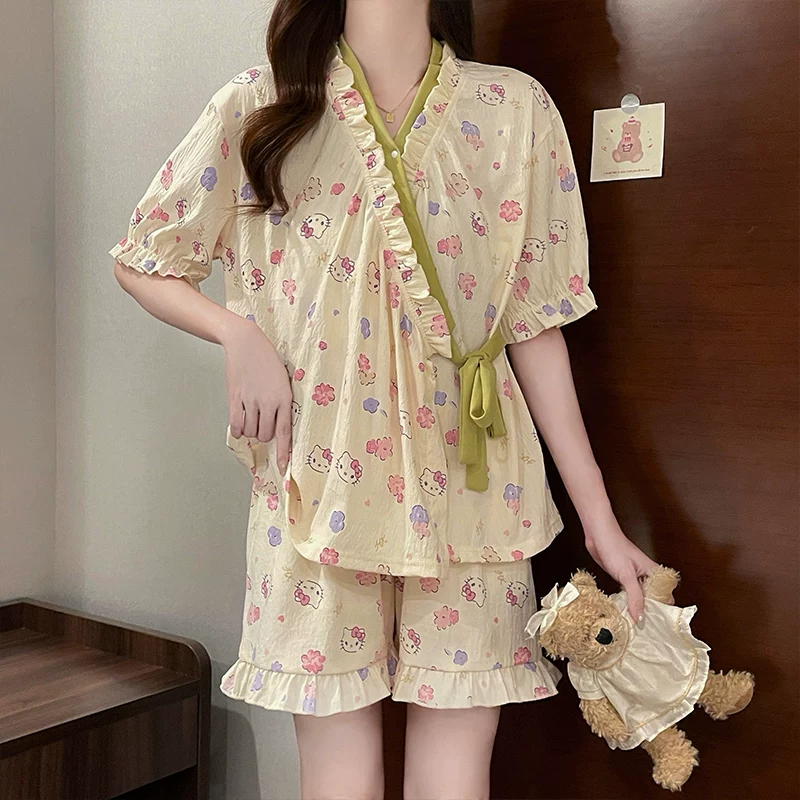 Pijama, летом тонкая майка с чашками, китайский стиль, с коротким рукавом
