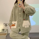 Коралловая бархатная демисезонная флисовая милая фланелевая пижама с капюшоном, увеличенная толщина, популярно в интернете