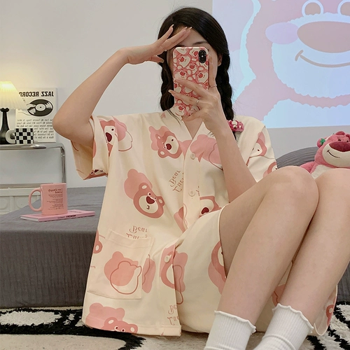 Милая летняя пижама, клубника, 2025 года, новая коллекция, короткий рукав, популярно в интернете, с медвежатами