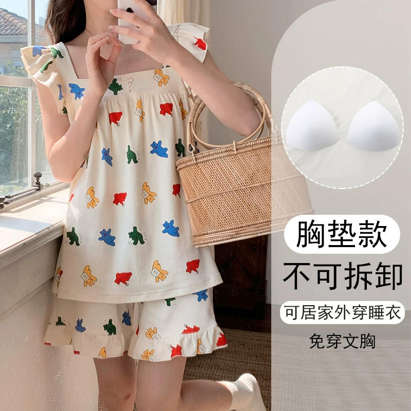 Pijama, летом тонкая майка с чашками, китайский стиль, с коротким рукавом