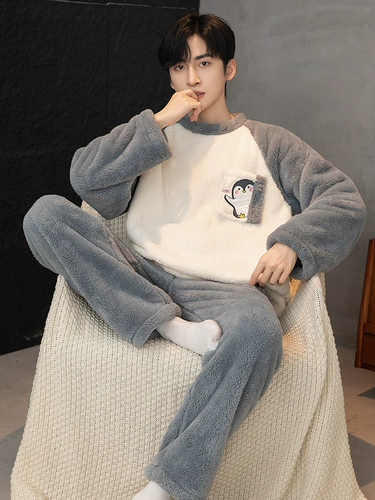 Мужская демисезонная коралловая бархатная утепленная пижама, утепленный комплект, 2025 года, большой размер, подходит для подростков