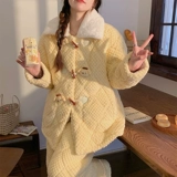 Демисезонная коралловая бархатная пижама, стеганый утепленный милый комплект, коллекция 2023