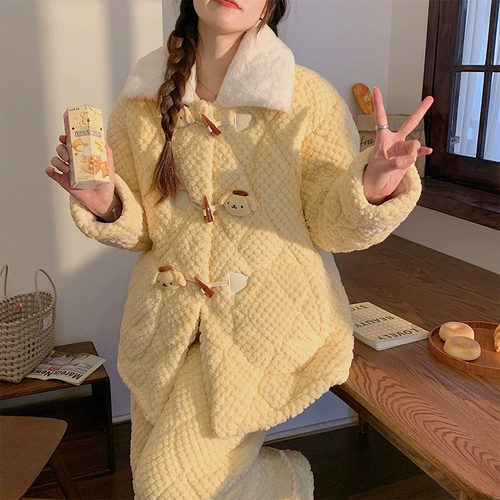 Демисезонная коралловая бархатная пижама, стеганый утепленный милый комплект, коллекция 2023