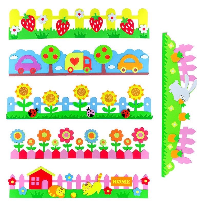 Kindergarten Decorated Lawn Fence School Classroom Placement Creative Black Board Newspaper Themed Wall Elementary School Class Cultural Wall