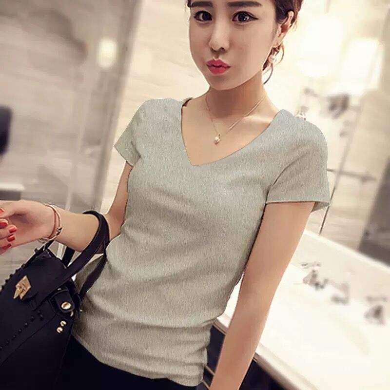 images 15:Half-high collar short-sleeved T-shirt woman 2023 new early spring one-piece Korean version blue cotton shoulder top tide - Taobao