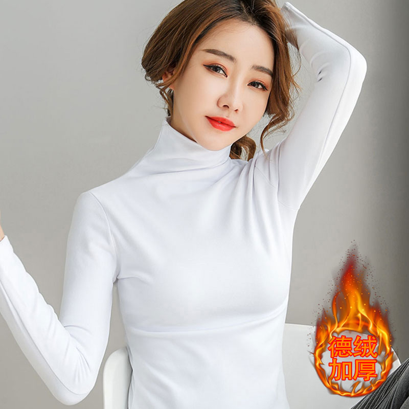 images 37:Black high-collar undershirt female spring and autumn outfit 2022 new pure cotton internal long sleeve t-shirt with swing winter top