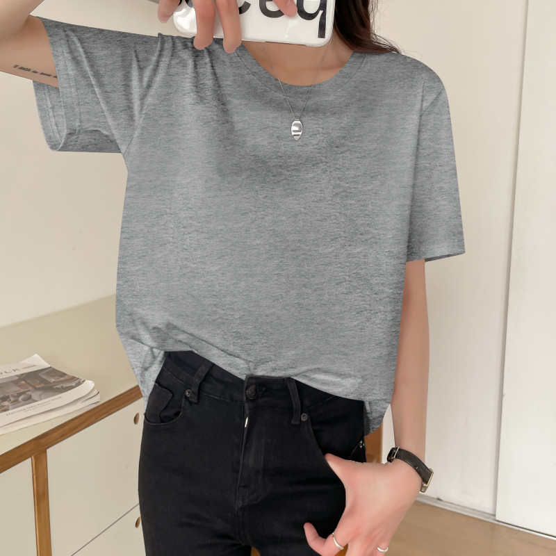 images 2:European station white t-shirt short sleeve spring and summer 2022 new round collar pure white t loose inner complex  ⁇  top