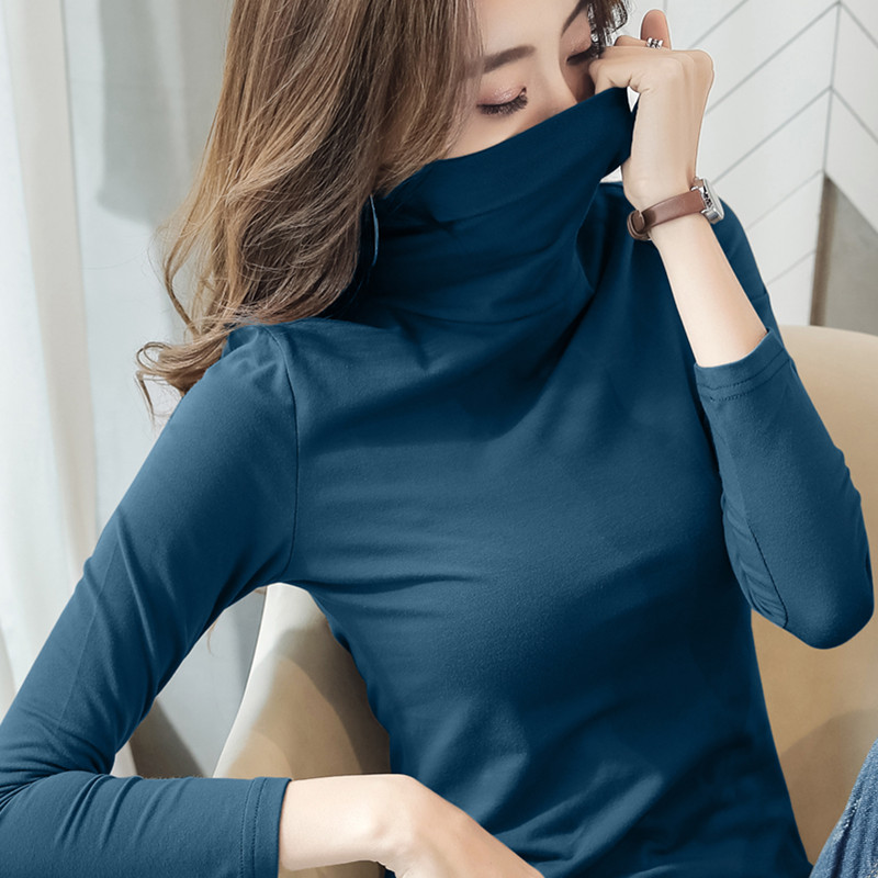 images 6:High collar primers early autumn 2022 new pile collar blue autumn and winter jacquard ladies long sleeved t-shirt blouse tide - Taobao