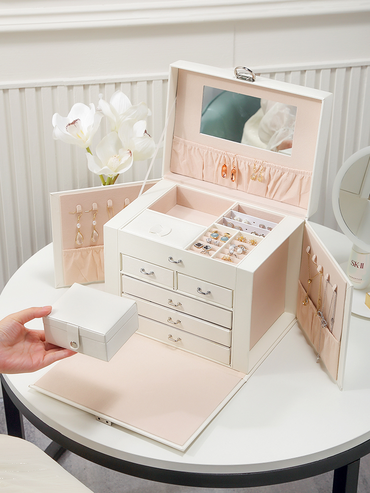 Jewelry box European-style high-end luxury male European-style Korean large-capacity ear needle earring box Hand jewelry storage box