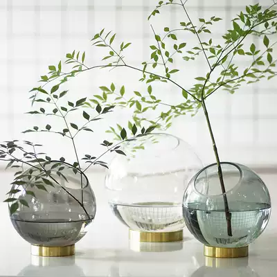 NA home Flower Room Nordic light luxury ins brass base transparent ball glass vase living room ornaments floral set