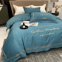 European style high-end cotton four-piece cotton cotton cotton sheets Simple hotel style embroidery quilt cover bedding