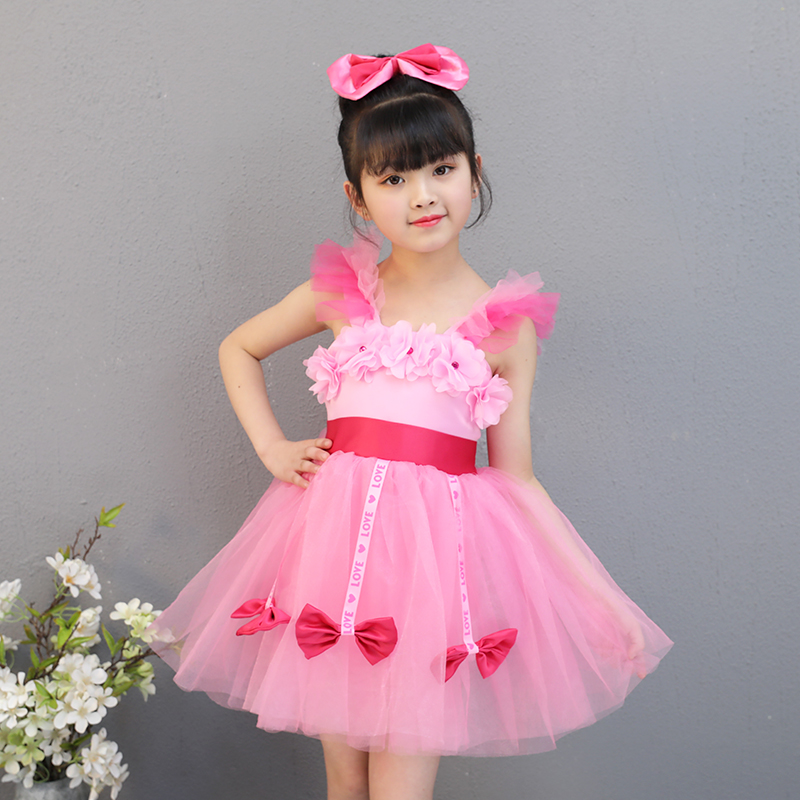 儿童演出服可爱粉舞蹈蓬蓬纱裙幼儿园连衣裙女童公主裙元旦表演服