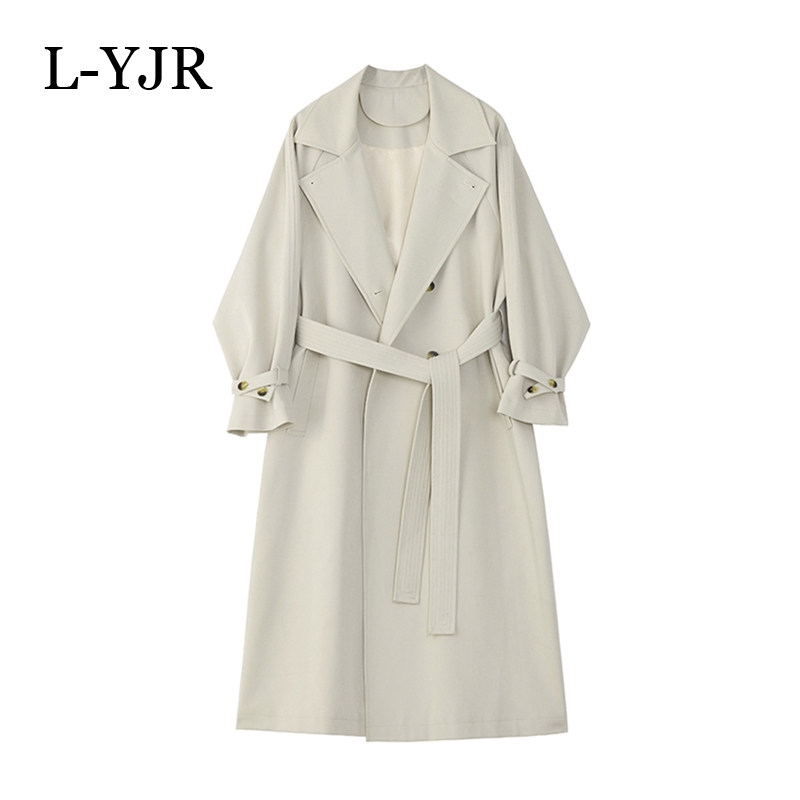 (Spot) L-YJR drape goddess windbreaker women's fashion lapel belt long waist waist over-the-knee coat jacket
