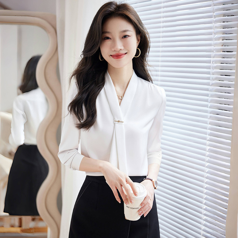 White Chiffon Shirt for Women 2026 New Style Professional Suit High-End Elegant Mid-Sleeve Shirt Workwear Top Spring