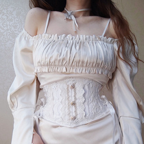 Annzley summer white short waist wear with decorative waist seal double steel bone Lolita ultra short waistband