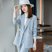 Suit suit womens fall new advanced senses grey blue western suit jacket small sub-temperament professional dress workwear