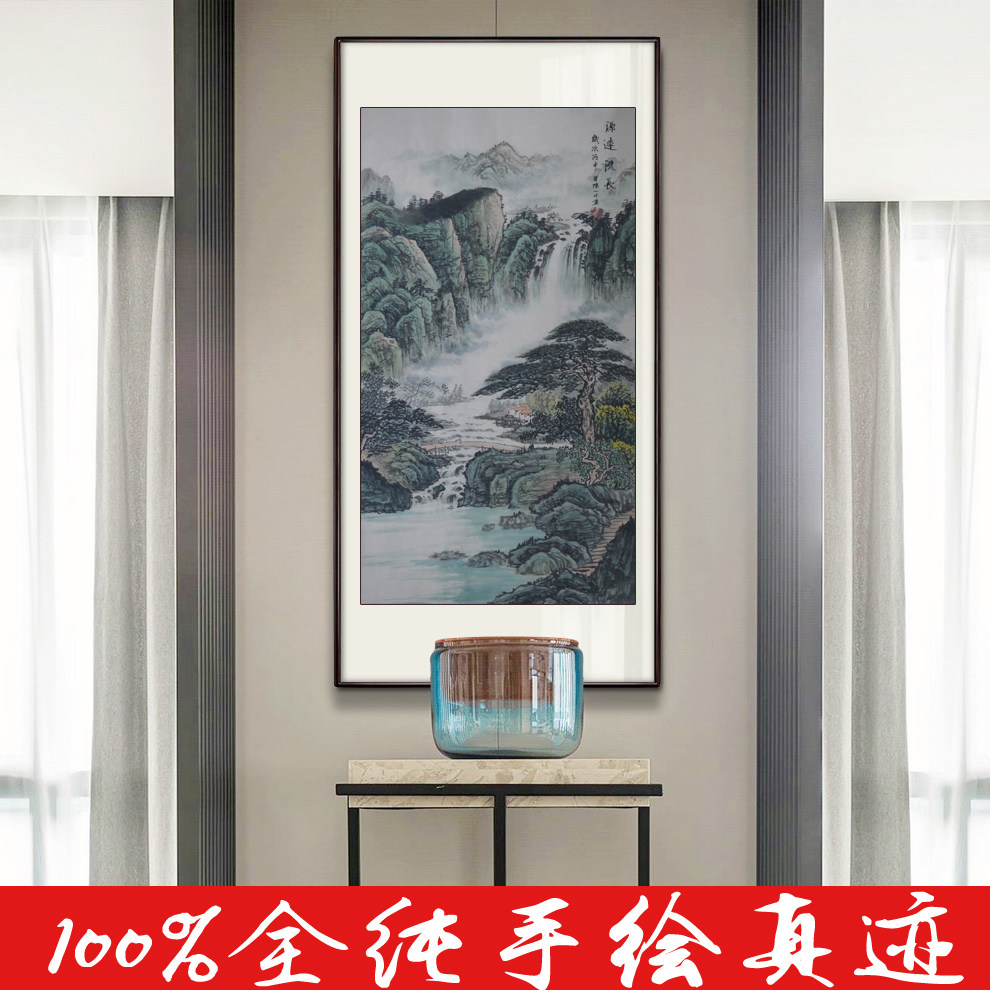 Pure hand-painted Chinese painting Canvas strip landscape painting Hanging living room without sun Long history office background wall modern decoration
