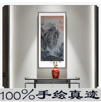 Handmade painting landscape painting by mountain Chinese character painting Calligraphy Painting Vertical waterless Taishan office Hanging Painting Living Room Decoration Painting Country Painting