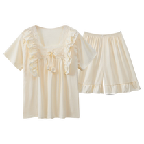 Pajamas with breast pads for women pure cotton summer 2024 new anti-bulge can be worn outside thin womens home wear set