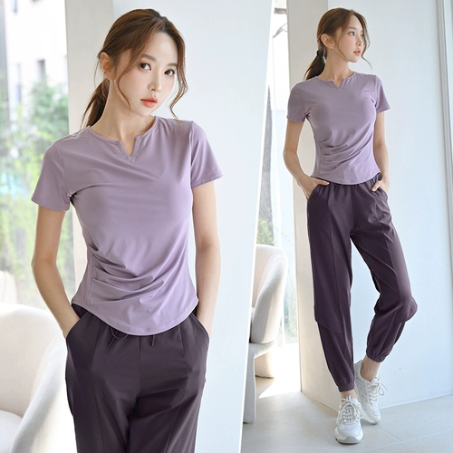 Летний спортивный костюм, дорожный комплект для спортзала, быстросохнущая дышащая одежда для йоги, для бега, короткий рукав, изысканный стиль