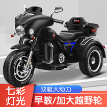 Aibei Mei childrens electric three-wheeled motorcycle battery car boys and girls can sit for adults double extension double drive