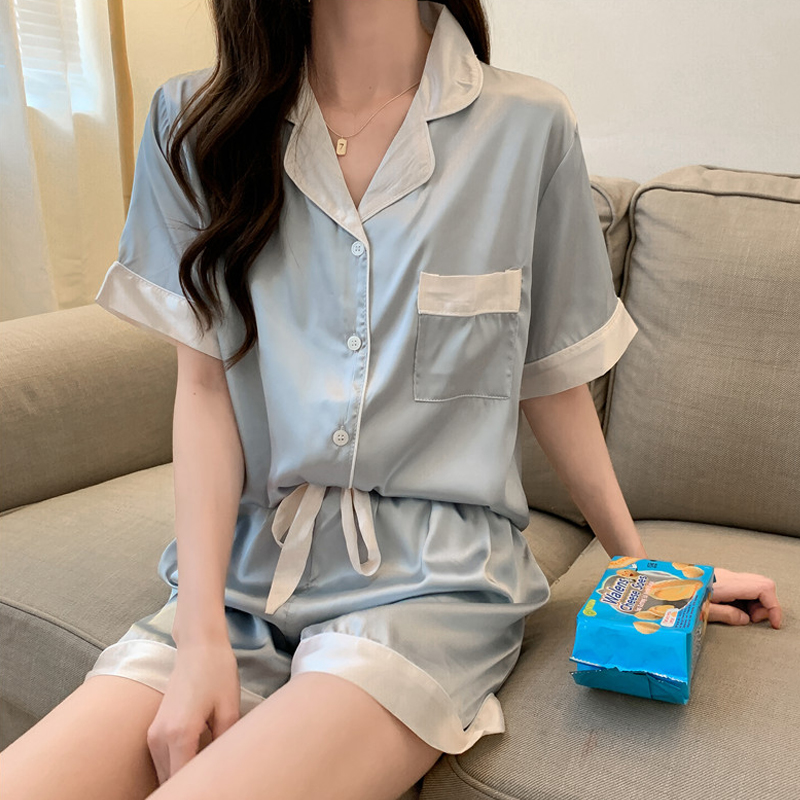 Ice wire pajamas 2022 new in summer brand short sleeve two pieces of red Korean version sweet home clothing