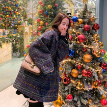 Vintage plaid suit woolen coat womens fall winter 2022 new Korean version loose thickened college small coat