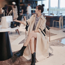Off-white windbreaker coat womens long knee English style 2021 Spring and Autumn new popular Korean version loose temperament
